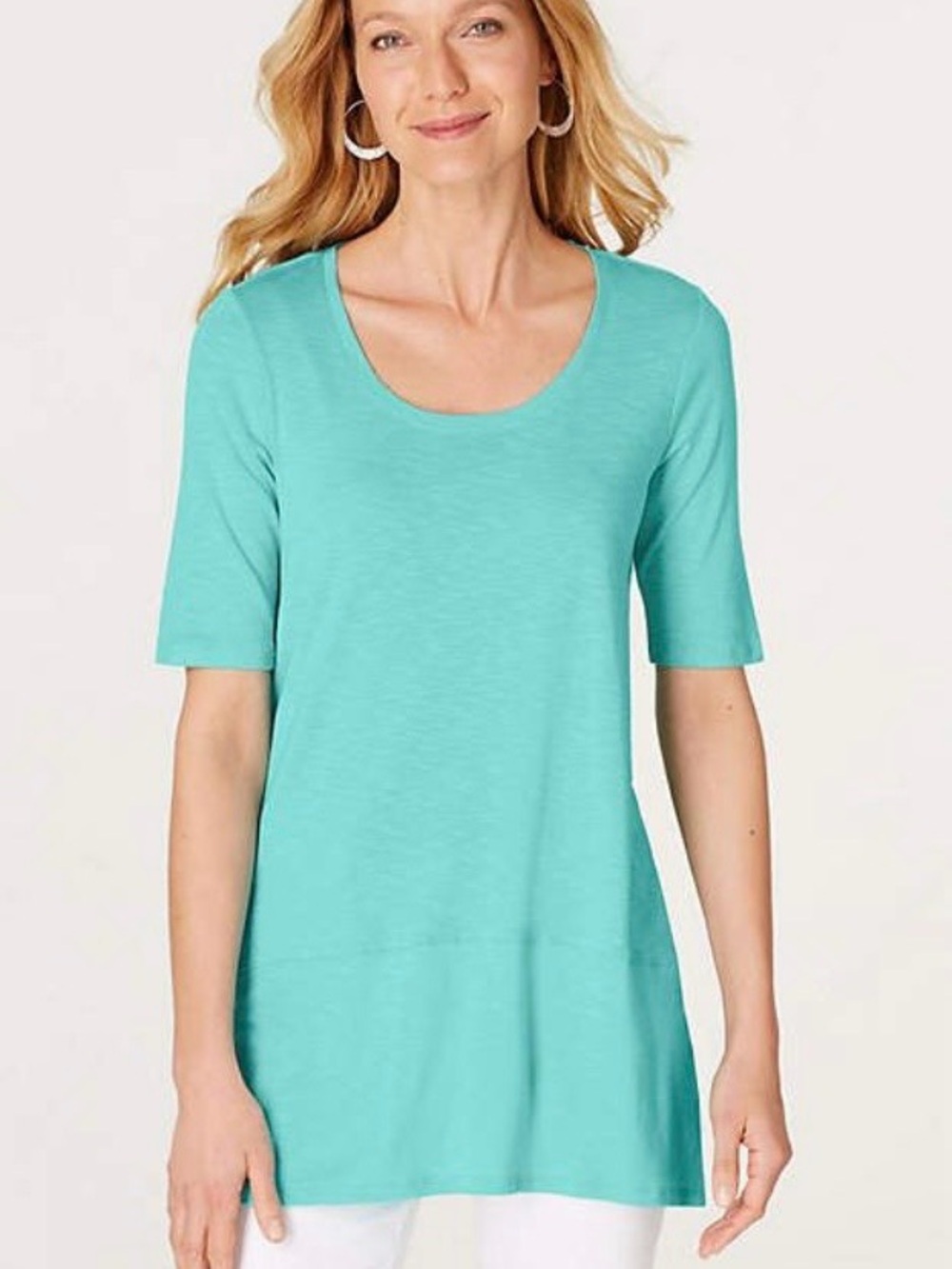 J. Jill Scoop Neck Dipped Hem Tunic - Aqua/Turquoise